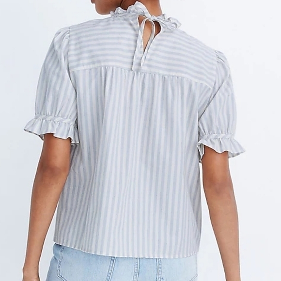 Madewell Ruffle-Neck Back Keyhole Oversized Top in Stripes size Small - Picture 2 of 8